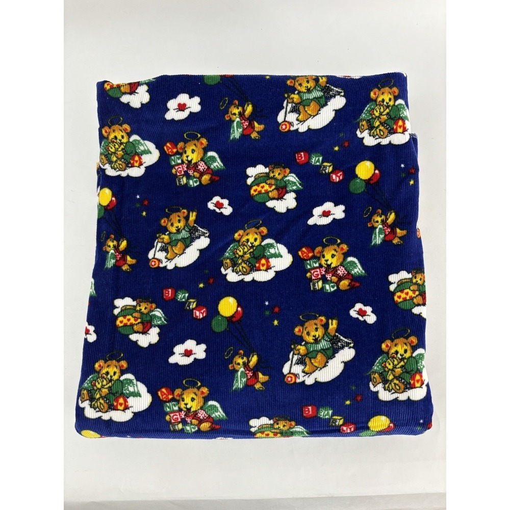 Vintage Teddy Bear Angels On Clouds Corduroy Fabric 2.3 Yards Baby Room Blanket